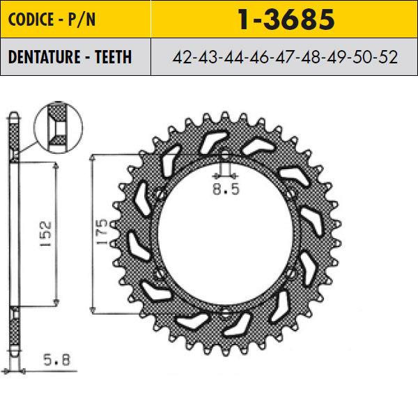 Звезда задняя Sunstar 1-3685-44