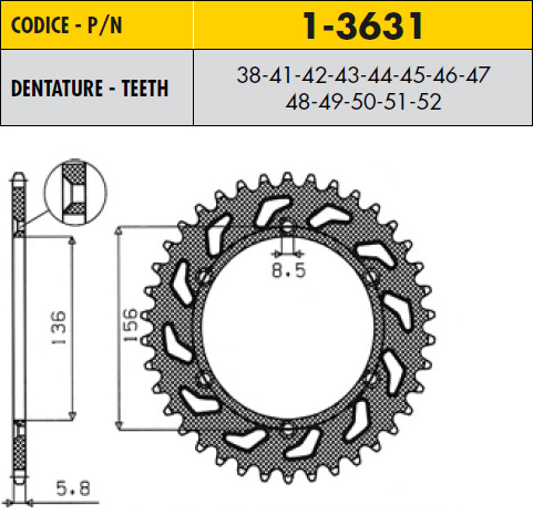 Звезда задняя Sunstar 1-3631-38