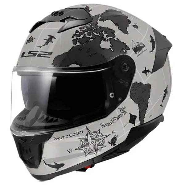 Мотошлем LS2 FF808 Stream 2 Worldmap Matt Cool Grey 3C Grey
