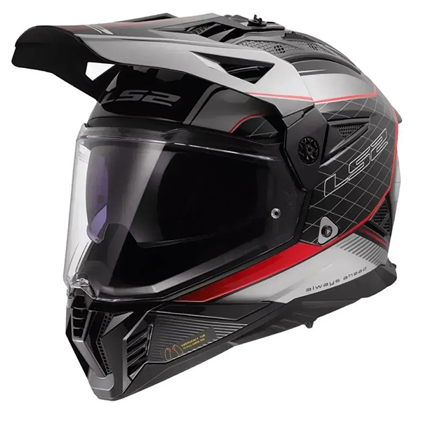 Мотошлем LS2 MX702 Pioneer 2 100TH Meridian Matt Black Light Gray Red